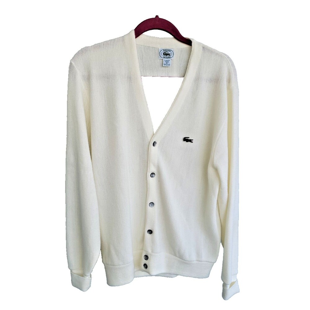 Vintage Izod Lacoste Men’s White Cardigan Sweater Size Medium